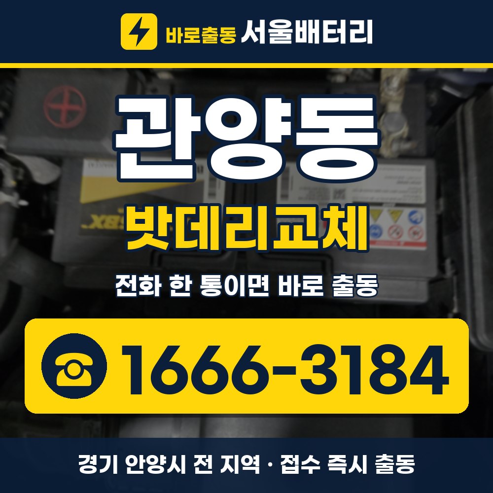 안양시 관양동 밧데리교체 출장 안내 배너, 전화 1666-3184