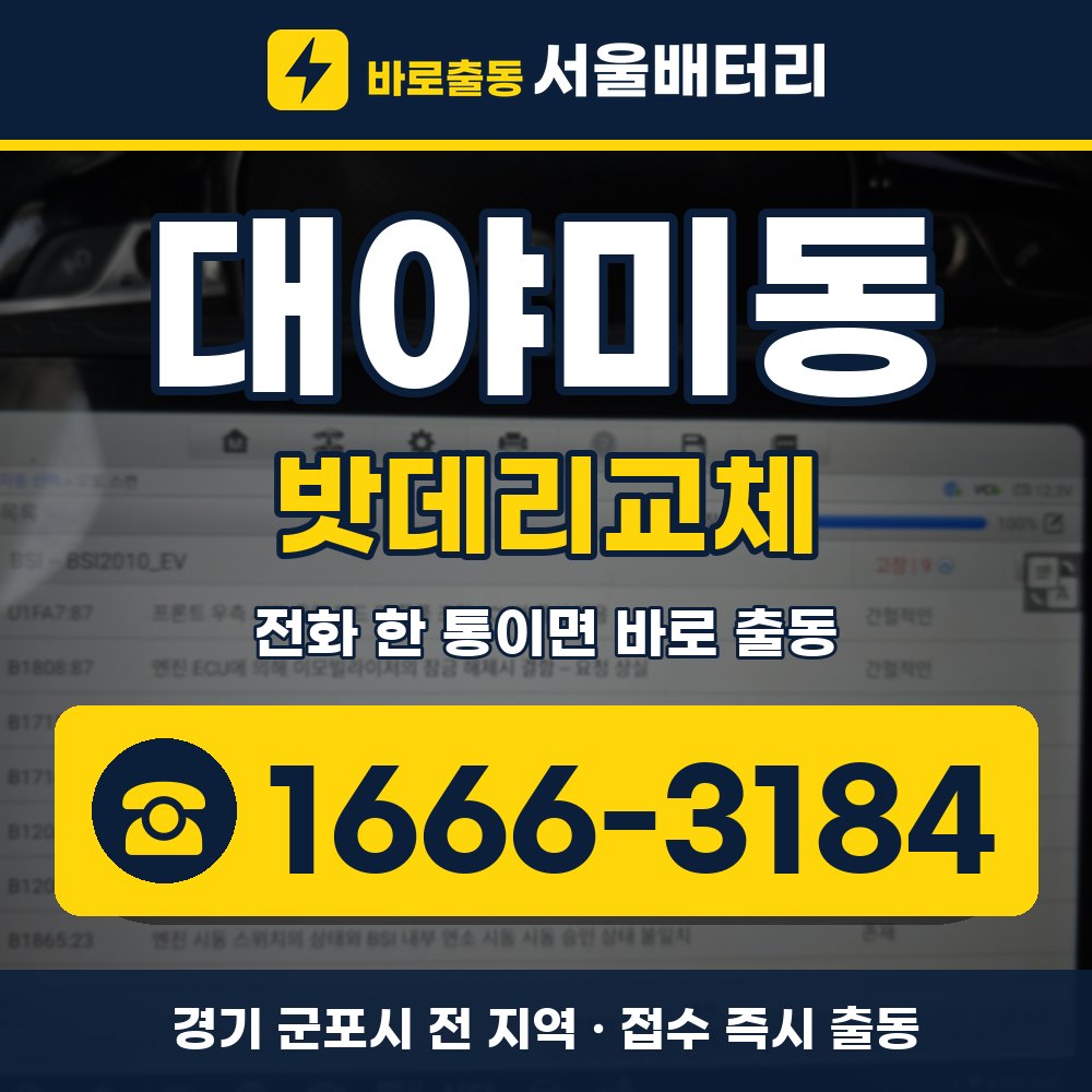 군포시 대야미동 밧데리교체 출장 안내 배너, 전화 1666-3184