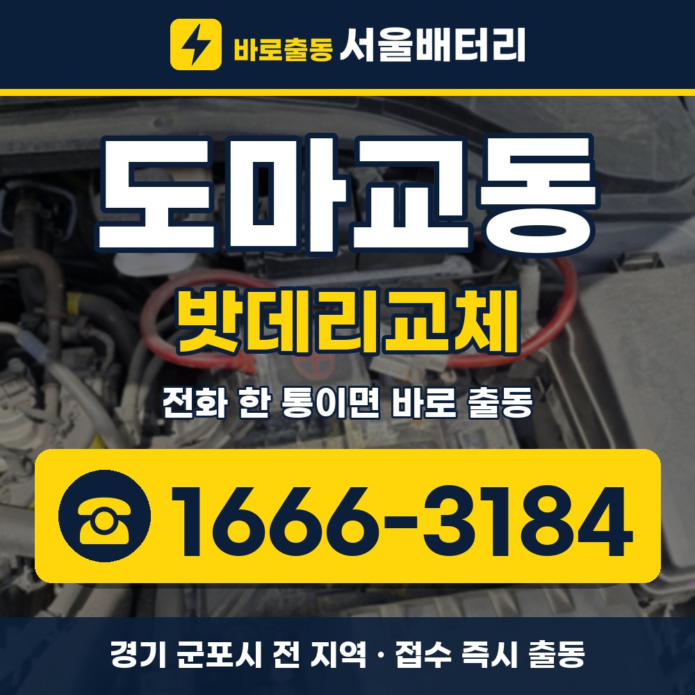 군포시 도마교동 밧데리교체 출장 안내 배너, 전화 1666-3184