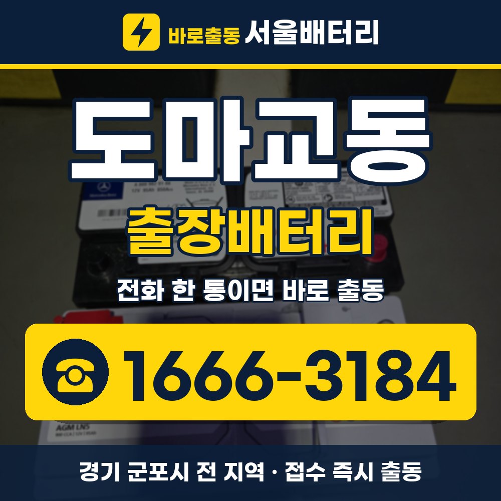 군포시 도마교동 출장배터리 출장 안내 배너, 전화 1666-3184