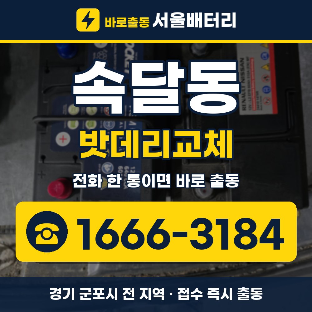군포시 속달동 밧데리교체 출장 안내 배너, 전화 1666-3184