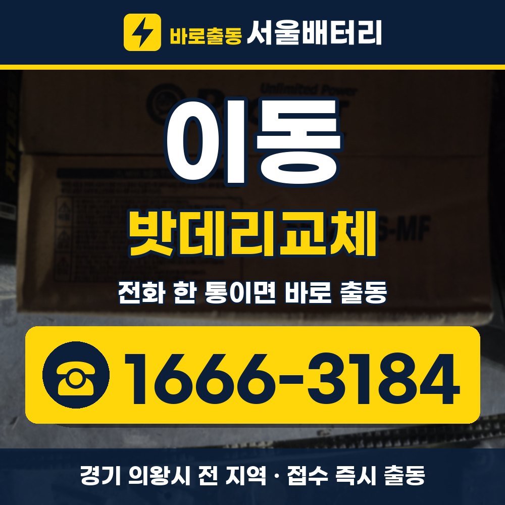 의왕시 이동 밧데리교체 출장 안내 배너, 전화 1666-3184